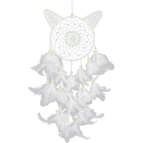 Attrape Rêves Fait Main En Forme De Chat - Décoration Murale En Fer Et Plumes - Ornements Acryliques Pour Maison Et Voiture - 1 Pièce
