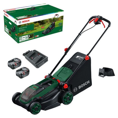 Tondeuse à gazon sans fil ROTAK 18V2-38 Bosch, 2x batterie PBA 18V 4.0 Ah et chargeur