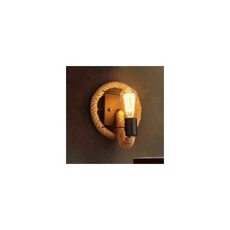 Applique Murale en Corde de Chanvre - Design Industriel Vintage - Douille E27 - Hauteur 23 cm - Diamètre 20 cm - Pour Salle à Manger, Salon, Couloir, Balcon (1/5)