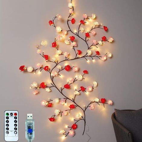 Ghirlanda luminosa a LED USB a forma di fiore, 1,6 m – 72 LED, 8 funzioni, telecomando, luce bianca calda, impermeabile IP43, in PVC, decorazione floreale per feste. (1/5)