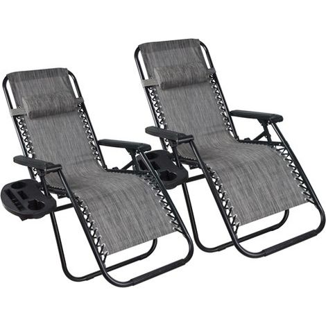 BIRCHTREE Sun Recliner Set of 2 With Cup Holder BT-SR03 Grey (1/5)