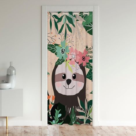Loutre d'arbre Cute Animaux Rideau de Porte 86x203cm pour Chambre Salon Rideau Occultant Rideaux pour Loutre d'arbre Rideaux Interieur Salon Chambre Botanique Palmiers Feuilles Chambre - 86L X 203H cm (1/5)