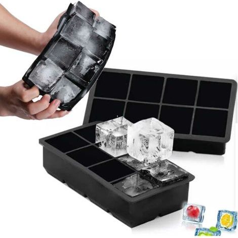 Schwarze Silikon-Eiswürfelform (2er-Set) – 8 große Eiswürfel (1/5)