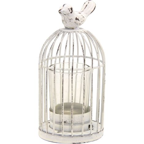 Photophore cage en métal laqué vieilli