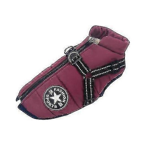 Große Hundejacke mit Geschirr, warme Winterkleidung für Hunde, wasserdicht-S-Purple