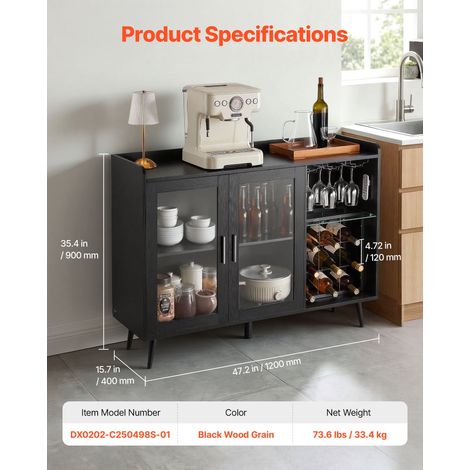 Meuble Bar, Buffet de Cuisine 120x40x90 cm, Rangement pour Coin Café Salon Cuisine Salle à Manger Maison, Armoire à Vin avec 9 Casi… (1/5)