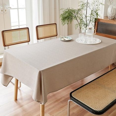 Mantel, 120 x 170 cm, Mantel con aspecto de lino, Cubierta de mesa de comedor de lino sin arrugas, Impermeable, jardín, fiestas, Caqui (1/5)