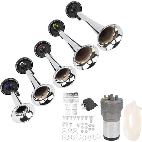 Set mit 5 12V-Alarmhörnern mit Kompressor für LKWs, Boote und Nutzfahrzeuge