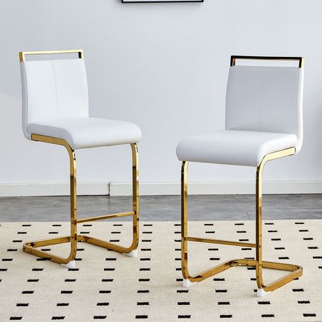 Tabourets de bar lot de 2 simili cuir blanc avec pieds dorés style scandinave (1/5)