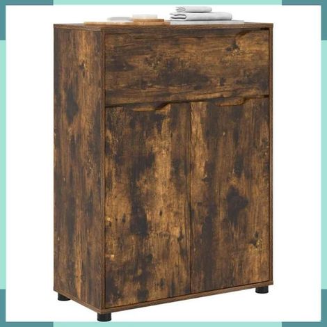 Meuble de salle de bain - 888772 - Chêne fumé - 72,5 x 36,5 x 100 cm - Portes et tiroir (1/5)
