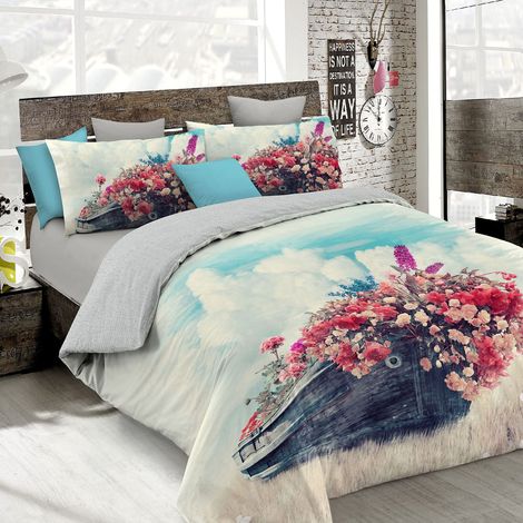 Housse de couette avec impression digitale, 100% coton, fabriqué en Italie, 100, SD17, 2 Places (1/5)