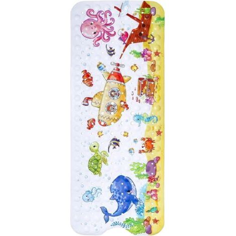 Gistuch Tapis de Baignoire pour Enfant, 100CM x 40CM Tapis de Baignoire Extra Long Tapis de Douche Antidérapant avec Ventouses et Drainage Trous pour Bain Mouillé Sol - Lavable en Machine (sous-Marin) (1/5)
