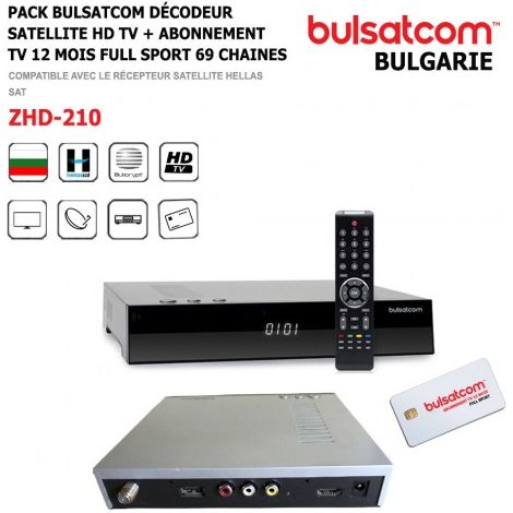 Pack Bulsatcom Décodeur Satellite HD TV ZHD-210 + Abonnement TV 12 Mois 69 chaines, Full Sport Bulgarie via Antenne Satellite Hellas 39°Est (1/5)