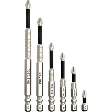 Magnetic impact screwdriver bit set – 6-piece set with anti-slip cross drill bits for electric drills
