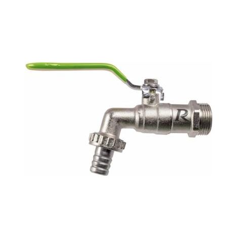 Ribimex – Robinet de jardin 1 quart de tour – Corps laiton nickelé – Entrée 20x27 (3/4") – Raccord cannelé pour tuyau Ø 15 (1/2)