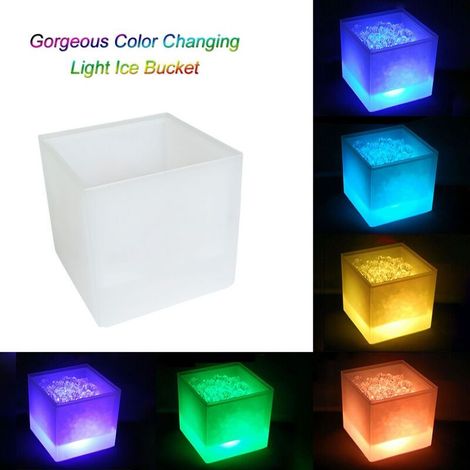 3.5L High Capacity LED Ice Bucket Square Design Automatic Color Changing Battery Powered IP65 Water Resistance for Home Party Bar Club Theme Restaurant Pub Wine Drink Beer Juice (White) (1/5)