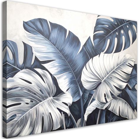 Cuadro en Lienzo Hojas de monstera y platanero azul grisáceo 30x20 (1/5)