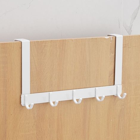 Crochet de porte avec 5 Crochets, Portemanteau de porte, Crochet de porte en aluminium sans perçage, adaptée pour Porte de salle de bain, porte de chambre, porte de cuisine(Blanc) (1/5)