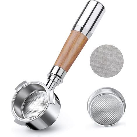 x 51mm Filter Holder, Stainless Steel, Walnut Handle, 3-Ear System, For DeLonghi EC680 (1/5)