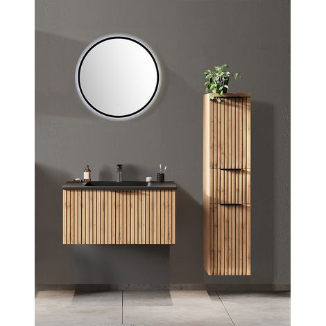Badmöbel Set 3-teilig inkl. Waschtisch 80cm in Eiche, Fronten gestreift, LIVINGSTON-03 (1/5)