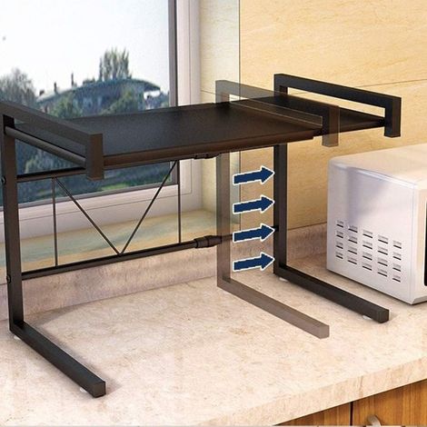 Étagère Micro-Ondes 2 Niveaux - 1 Unité - Acier au Carbone Noir - Réglable 40-65cm Support 25kg - Cuisine Garage Salle de Bain (1/5)
