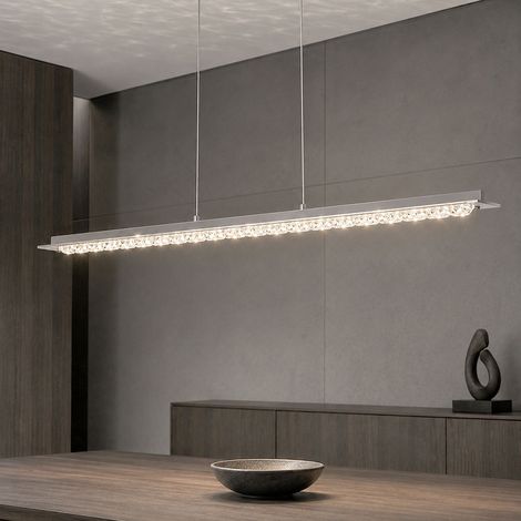Hängeleuchte Deckenlampe LED Wohnzimmer hängend Pendelleuchte mit Glasschirm, Metall silber, 1x LED 1x 24W 1920lm, LxH 87x120 cm (1/5)