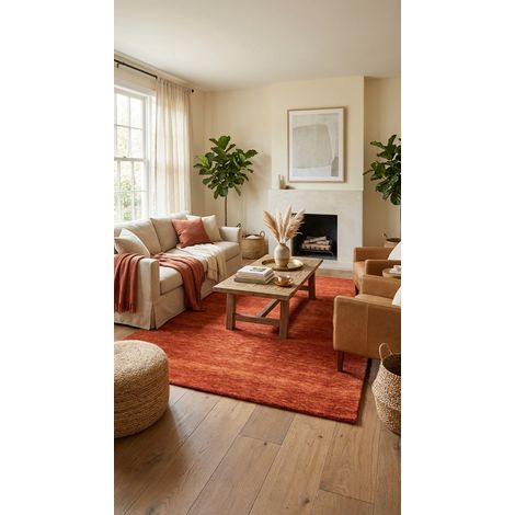 Tapis Gabbeh tissé Tapis Uni - Tapis en laine  - 400x300cm, Rectangular - 100% Laine vierge - Tissé main - Camel foncé