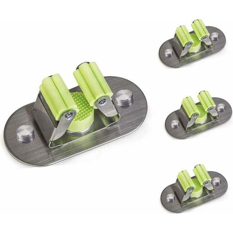 Multifunctional Wall-Mounted Broom Holder, Screw Drilling and Self-Adhesive Mop Broom Holder, 304 Brushed Stainless Steel, for Hanging Tools, 4 Pieces (1/5)