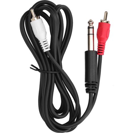 Câble audio mâle 1,5 m (4,9 pi) prise plaquée or 6,35 mm vers double RCA mâle, connecteur fil (1/5)