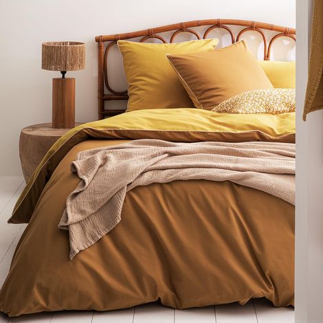 Housse de Couette Bicolore en Coton, Jaune, 260x240cm (1/4)