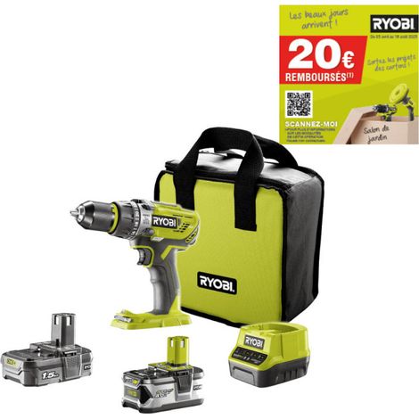 Perceuse-visseuse 2 vitesses RYOBI 18V ONEPLUS - 2 Batteries LithiumPlus 4,0 Ah et 1,5Ah - 1 chargeur rapide - R18DD3 - 2415BS (1/5)