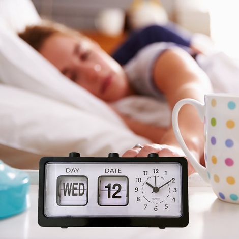 Uhr, Wecker, Kalenderuhr mit sequenzieller Anzeige, manuelle Kalenderuhr, Klappkalenderuhr, Zubehör für Kalenderuhren mit sequenzieller Anzeige, Wochentagsuhr, quadratische Uhr, schwarz (1/5)