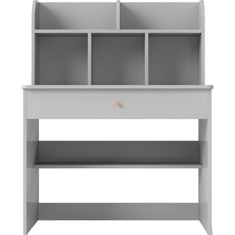 Scrivania in legno per bambini con mensola e cassetto spazio di stoccaggio, Tavolo da scrittura per lettura 80x48x102cm Grigio chiaro (1/3)
