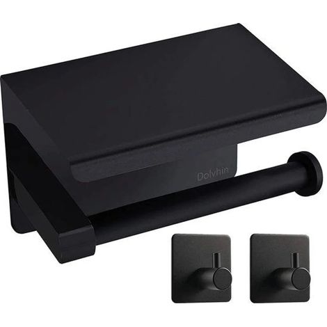 Porte-papier toilette sans perçage, comprenant 2 porte-serviettes, noir, acier inoxydable (1/5)
