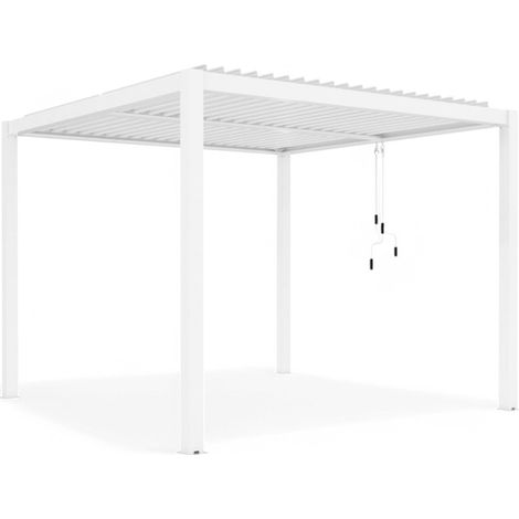 Pergola bioclimatica 3x3 mt. in alluminio con copertura a lamelle frangisole divise in due sezioni resistente alle intemperie -  Bianco (1/4)