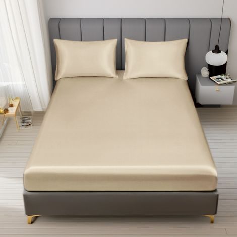 120 x 200 x 30 cm. Draps brillants et lisses, confortables, respirants et frais  linge de lit d'hôtel luxueux  unisexe - poches profondes  drap-housse et taie d'oreiller non inclus. (1/5)