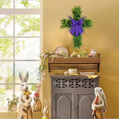 Guirlande De Pâques - Guirlande Printanière En Bois Pour Porte D'Entrée - 50 X 30 Cm - Violet - 1 Pièce (1/5)