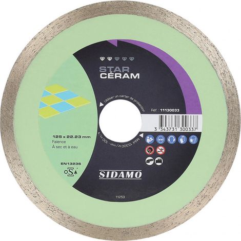 Disques diamants jante continue matériaux de décoration Star Céram diamètre 125 mm. épaisseur 1.6 mm. alésage 22.2 mm - SIDAMO (1/3)