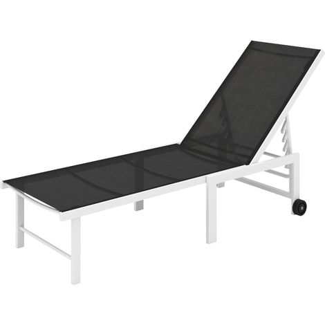 Transat de jardin inclinable à roulettes, dossier réglable 5 positions et structure en acier, 166 x 60 x 84 cm, gris (1/5)