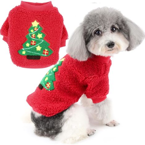Wintermantel für Kleine Hunde, Fleece Weihnachtsbaum Rot – perfekt für Kaminsims, Regal und Eingang (1/5)