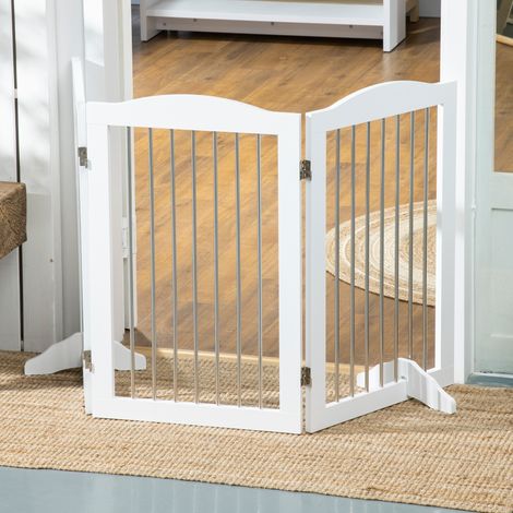 Barrière pliable pour chien, barrière de sécurité, support pour barrière, en trois parties, barrière de sécurité pour escalier, blanche, 154 x 30 x 80 cm (1/5)