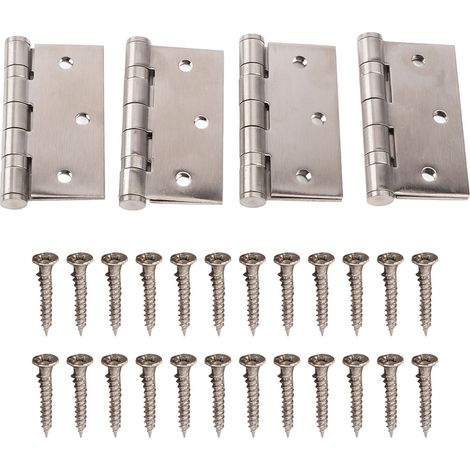 4 charnières de porte en acier inoxydable à paumelle avec roulement épais et angles carrés, 24 vis incluses pour portes de chambres d'hôtel en bois (1/5)