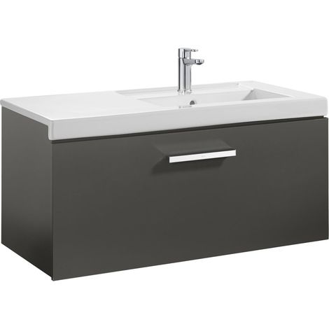 Unik mueble con un cajón + lavabo PRISMA - ROCA Color: Gris antracita - Medidas: 900x460x450 mm - Posición del lavabo: Derecha (1/2)
