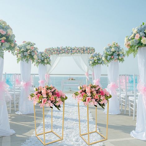 Set mit 2 Blumenständern (40 cm) für Hochzeiten, Metallblumenständer für Hochzeiten, dekorative Blumenständer für Hochzeiten, vergoldete Blumenständer. (1/5)