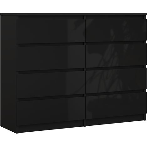 Commode 8 Tiroirs, Noir Mat / Noir Brillant, 120 x 39 x 101 cm (1/5)