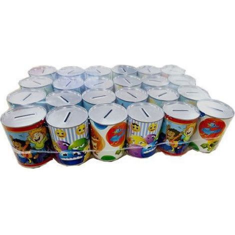 TrAdE Shop Traesio - Set 24 Pezzi Mini Salvadanai In Latta Porta Monete Banconote Soldi 9x11cm 500039 -