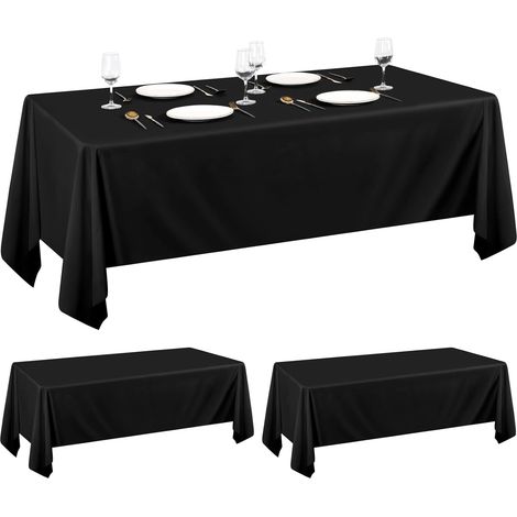 Lot de 2 Nappes Rectangulaires Polyester Noir 153x260 cm Lavable Anti-taches Pour Mariage Banquet Fête (1/5)