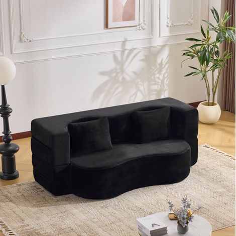 Canapé-lit futon pliable 2 en 1 sans montage 180 x 55 x 70 cm mousse noire avec 2 coussins OKWISH (1/5)