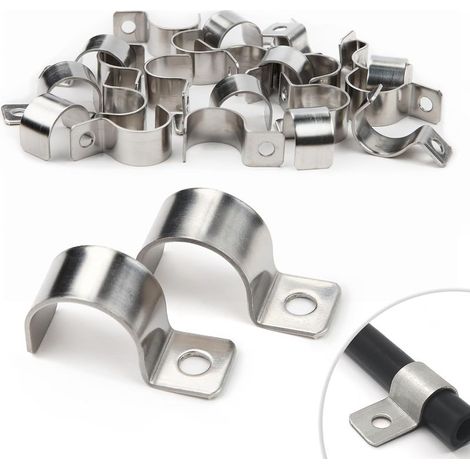 25 rigid stainless steel wire mesh wall mounting clips, 20 mm, U-shaped, for cables and water pipes with a diameter of 19-20.5 mm (1/5)