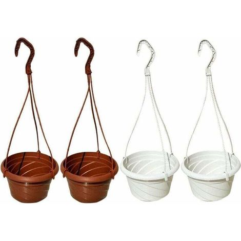 Hängender Blumentopf mit Abflussloch für Garten, Balkon oder als Dekoration für Zuhause (4 Stück). (Weiß + Rot)